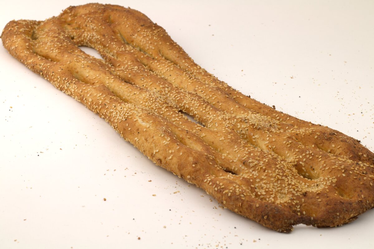 Freshly baked Barbari, a long Iranian flatbread with sesame